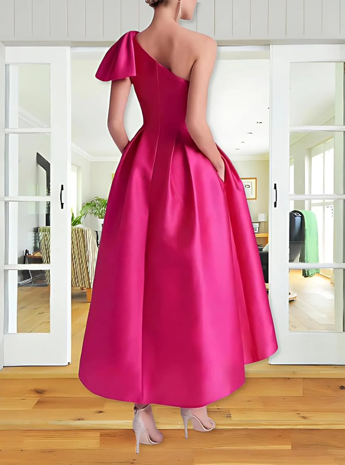 Bow One Shoulder Satin Mother of The Bride Dresses A Line Tea Length Mother of The Groom Formal Evening Dress