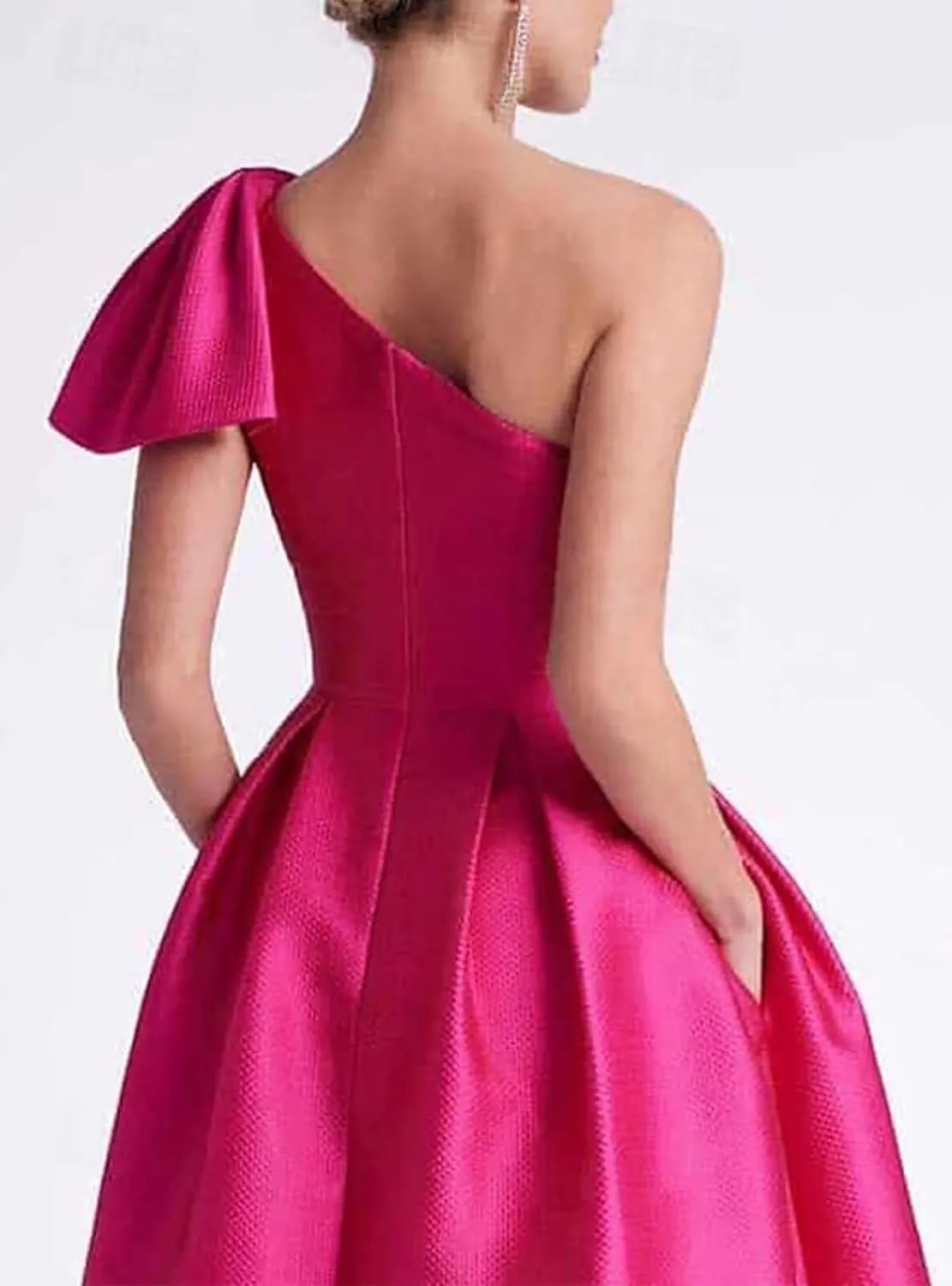 Bow One Shoulder Satin Mother of The Bride Dresses A Line Tea Length Mother of The Groom Formal Evening Dress