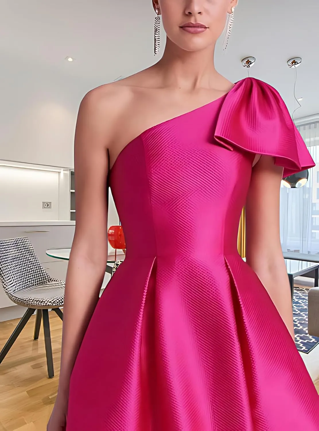 Bow One Shoulder Satin Mother of The Bride Dresses A Line Tea Length Mother of The Groom Formal Evening Dress