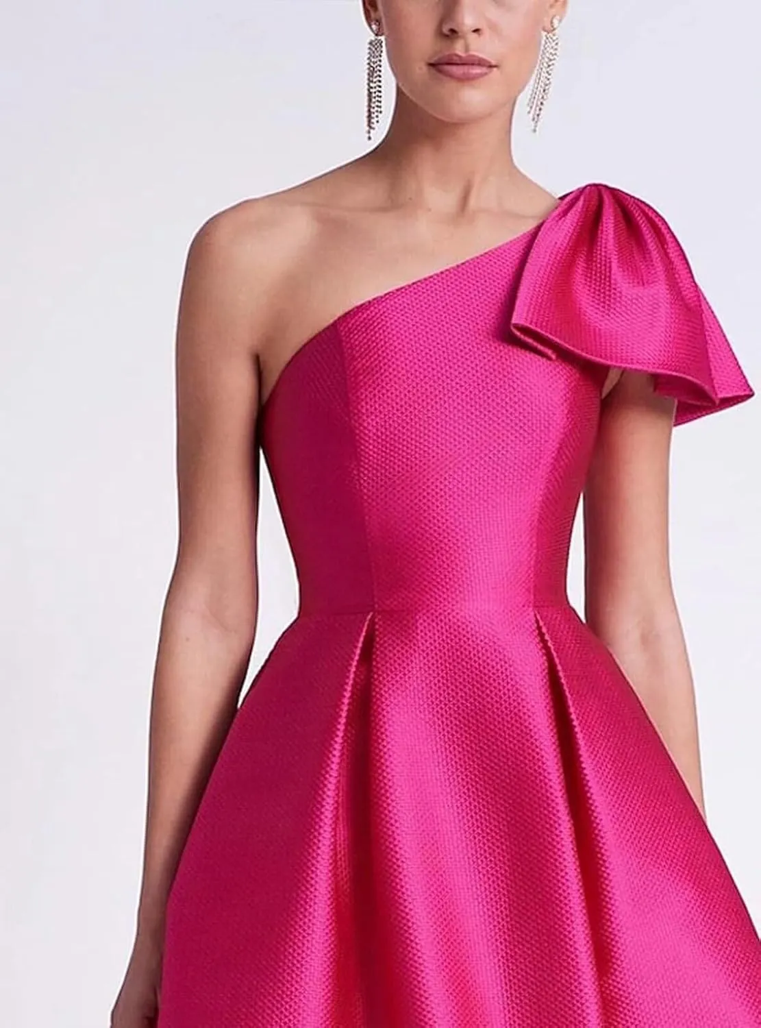 Bow One Shoulder Satin Mother of The Bride Dresses A Line Tea Length Mother of The Groom Formal Evening Dress