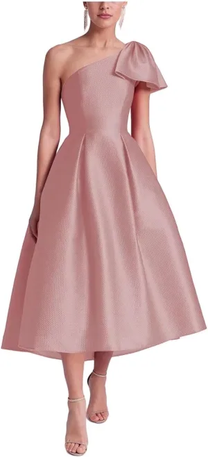 Bow One Shoulder Satin Mother of The Bride Dresses A Line Tea Length Mother of The Groom Formal Evening Dress