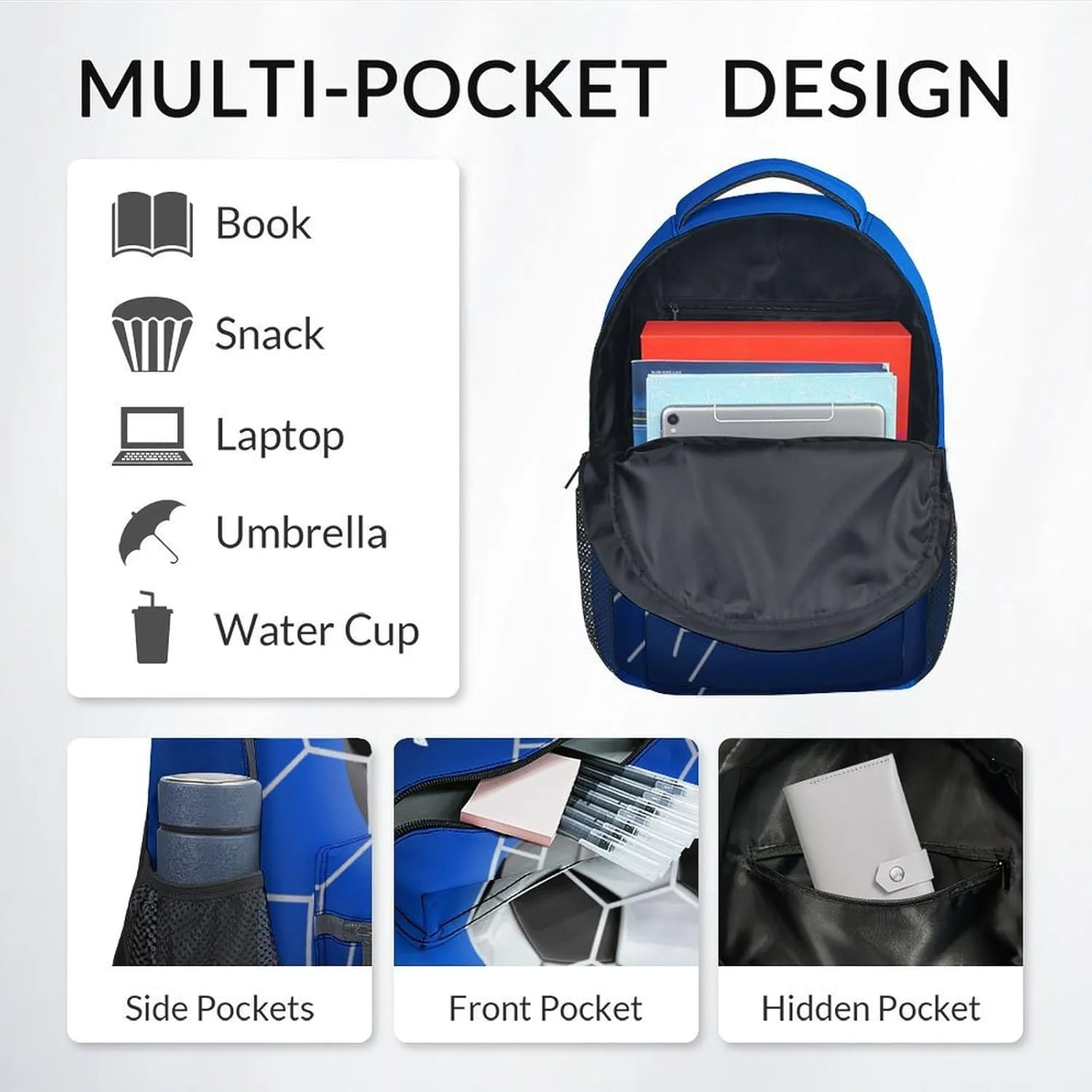 Boys Backpack - 17 Inch Cool Soccer Bookbag for Kids, Boys & Girls - Sports Theme Backpack for Elementary, Middle School