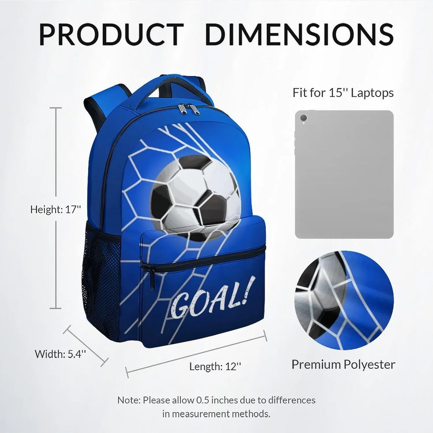 Boys Backpack - 17 Inch Cool Soccer Bookbag for Kids, Boys & Girls - Sports Theme Backpack for Elementary, Middle School