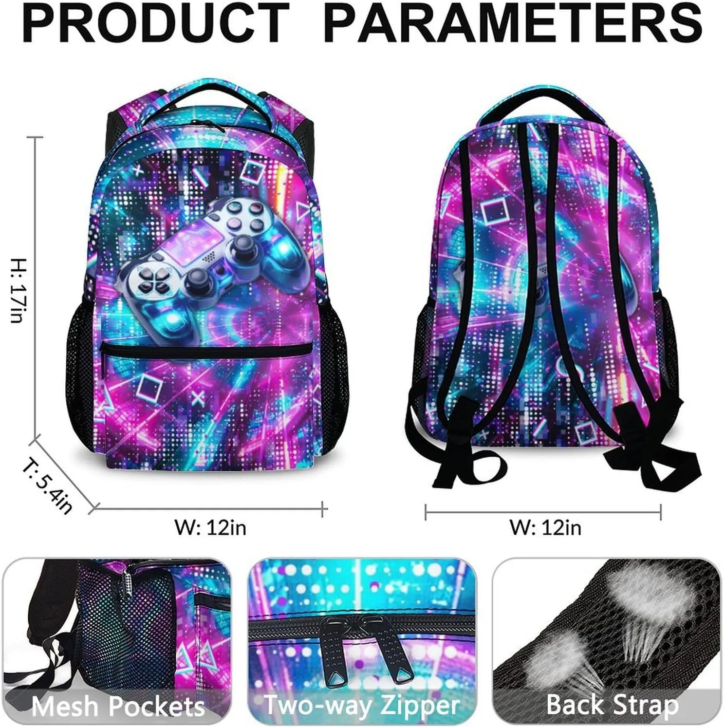 Boys Backpack, Game Gift, Gaming Bookbag for Kids 8-12, 17 Inch Casual Kids Schoolbag for Boys Girls, Gamer Backpacks for School Travel Hiking Camping