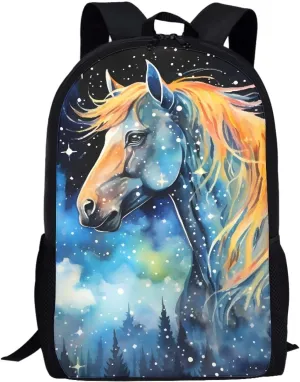 Boys Girls 3D Cool Fox Printed School Backpack Laptop Backpacks School Bag Daypack for Travel Casual,Blue Galaxy Horse
