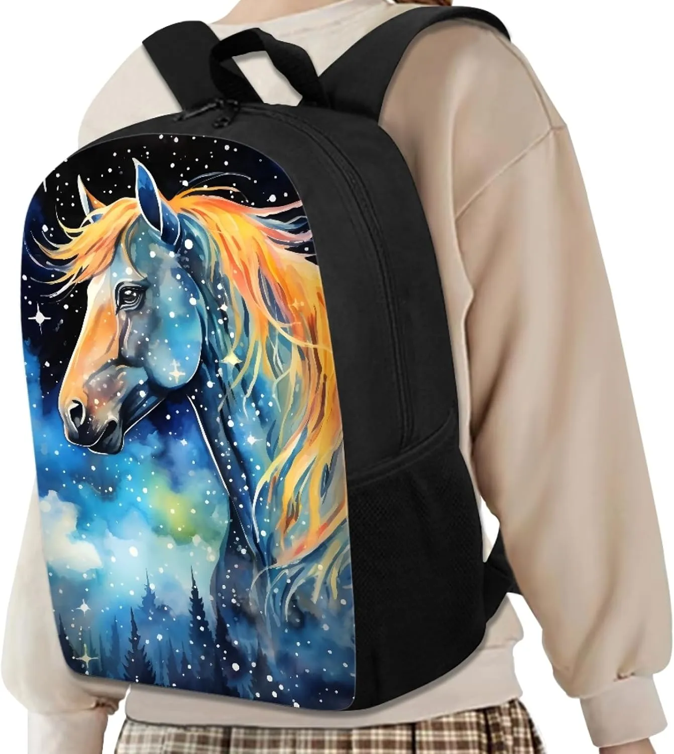 Boys Girls 3D Cool Fox Printed School Backpack Laptop Backpacks School Bag Daypack for Travel Casual,Blue Galaxy Horse