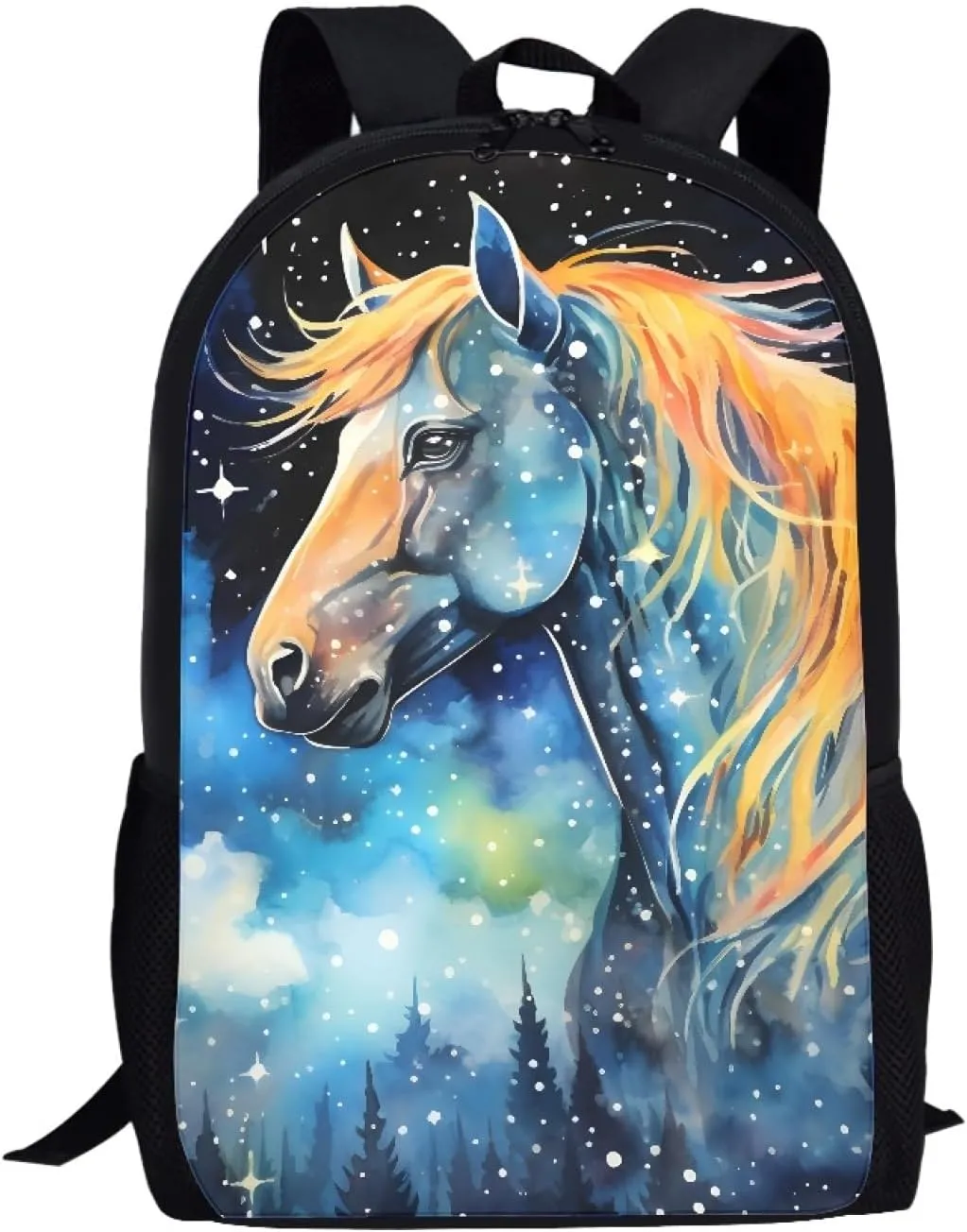 Boys Girls 3D Cool Fox Printed School Backpack Laptop Backpacks School Bag Daypack for Travel Casual,Blue Galaxy Horse