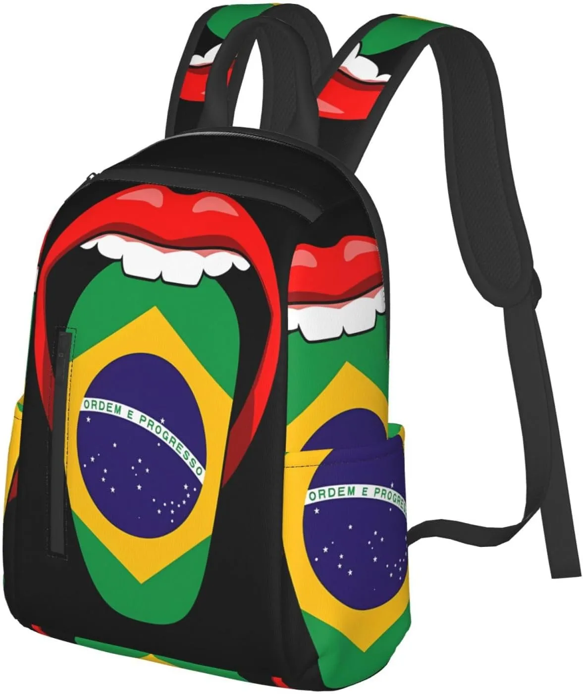 Brazil Brazilian Flag Tongue Pride Travel Backpacks Casual Laptop Backpack Sport Rucksack Large Capacity Daypack Multi-Pockets Adjustable Strap Bag for Working Hiking