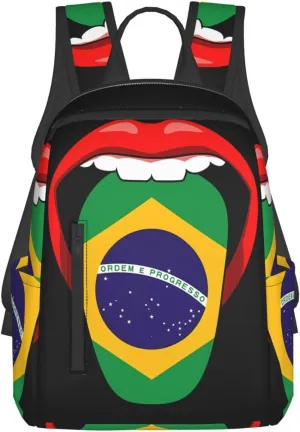 Brazil Brazilian Flag Tongue Pride Travel Backpacks Casual Laptop Backpack Sport Rucksack Large Capacity Daypack Multi-Pockets Adjustable Strap Bag for Working Hiking