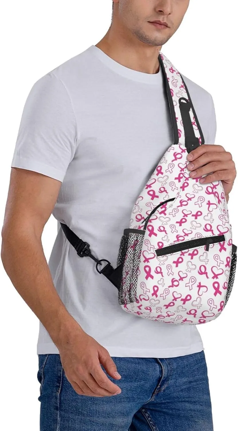 Breast Cancer Awareness Flowers Sling Bag Chest Bags Adjustable Crossbody Bag Shoulder Backpack For Travel Hiking
