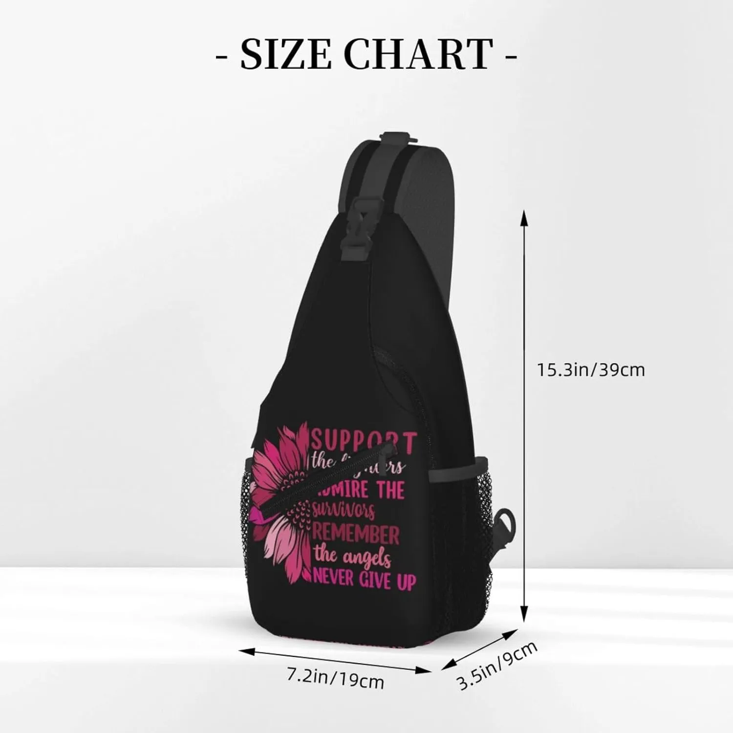 Breast Cancer Awareness Flowers Sling Bag Chest Bags Adjustable Crossbody Bag Shoulder Backpack For Travel Hiking
