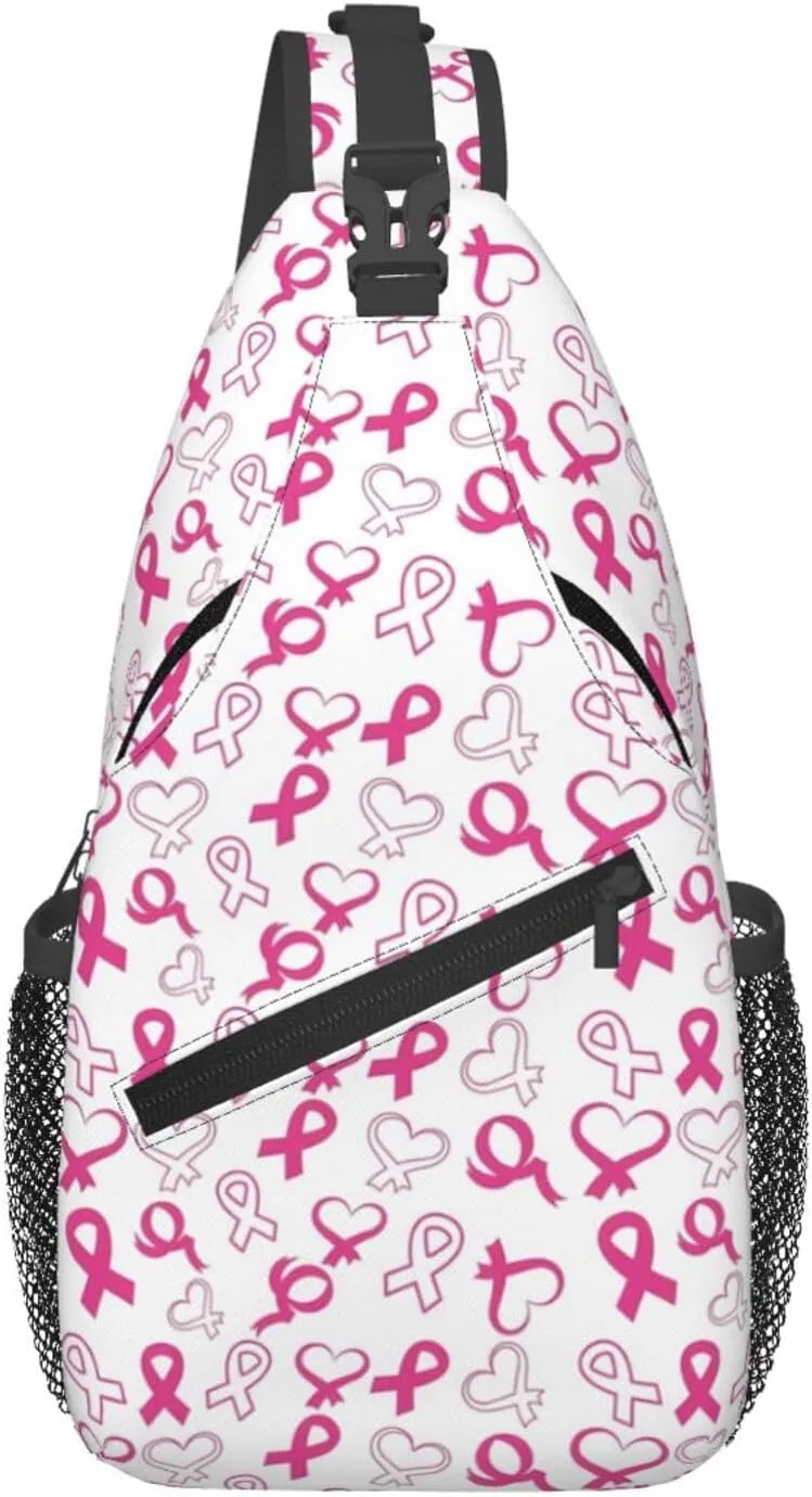 Breast Cancer Awareness Flowers Sling Bag Chest Bags Adjustable Crossbody Bag Shoulder Backpack For Travel Hiking