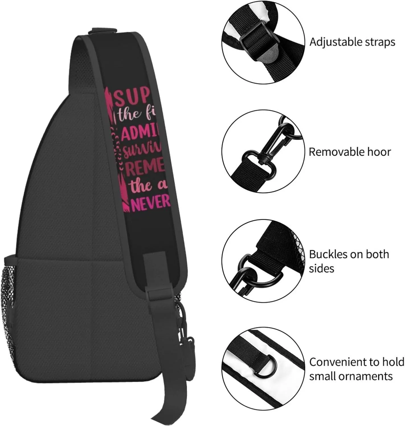 Breast Cancer Awareness Flowers Sling Bag Chest Bags Adjustable Crossbody Bag Shoulder Backpack For Travel Hiking