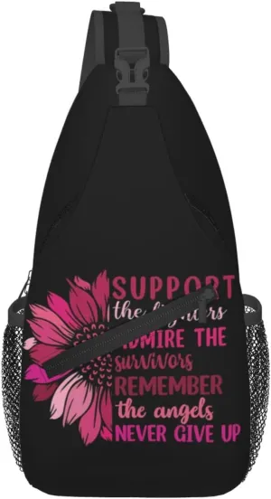 Breast Cancer Awareness Flowers Sling Bag Chest Bags Adjustable Crossbody Bag Shoulder Backpack For Travel Hiking