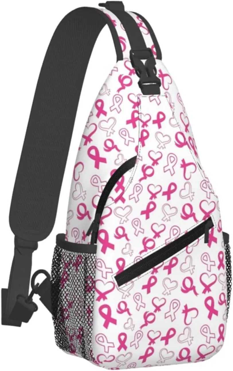 Breast Cancer Awareness Flowers Sling Bag Chest Bags Adjustable Crossbody Bag Shoulder Backpack For Travel Hiking