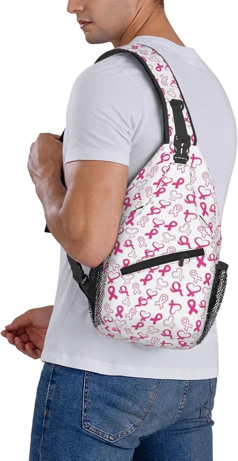 Breast Cancer Awareness Flowers Sling Bag Chest Bags Adjustable Crossbody Bag Shoulder Backpack For Travel Hiking