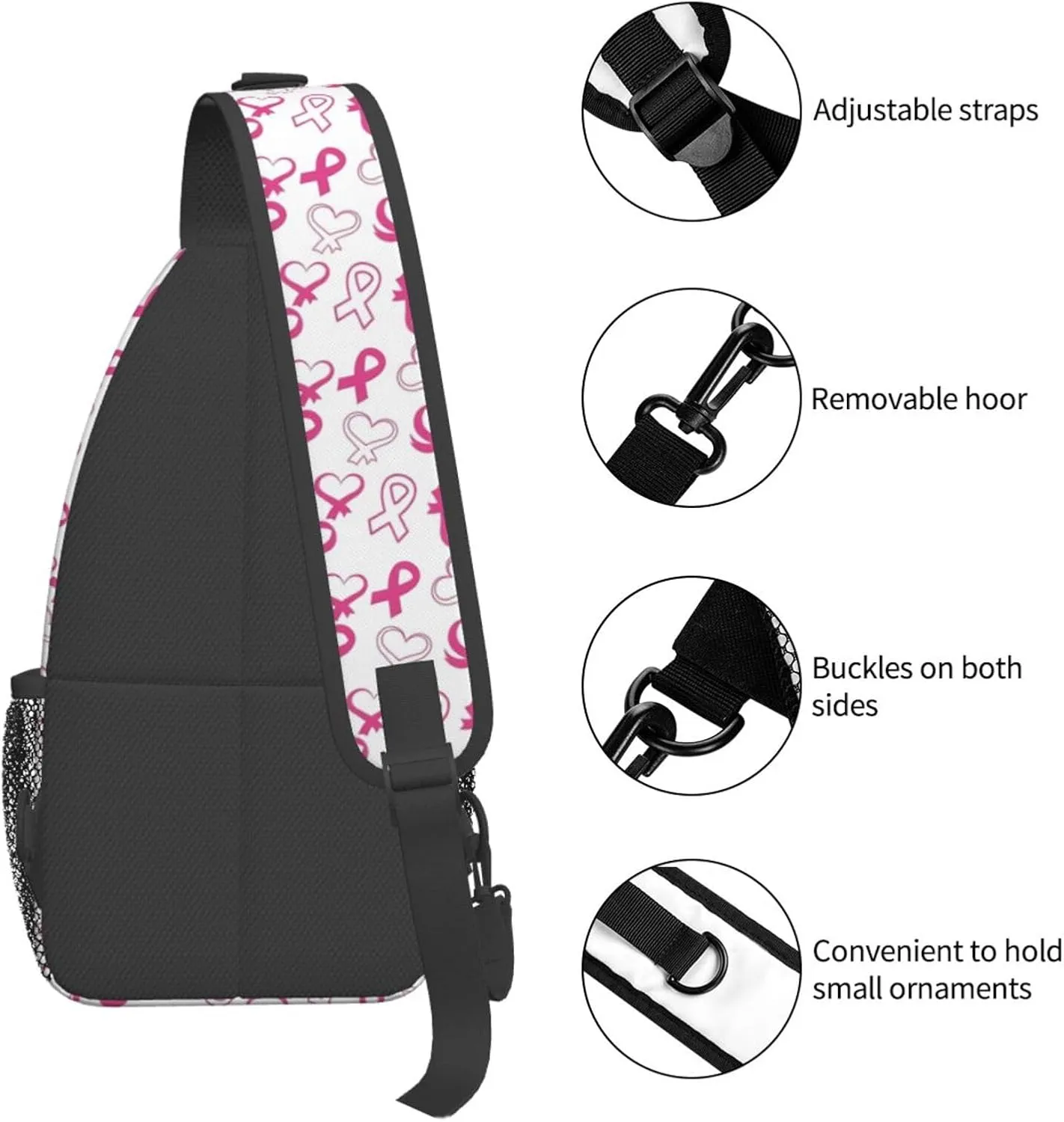 Breast Cancer Awareness Flowers Sling Bag Chest Bags Adjustable Crossbody Bag Shoulder Backpack For Travel Hiking