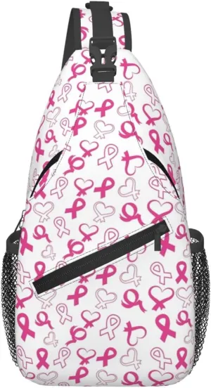 Breast Cancer Awareness Flowers Sling Bag Chest Bags Adjustable Crossbody Bag Shoulder Backpack For Travel Hiking