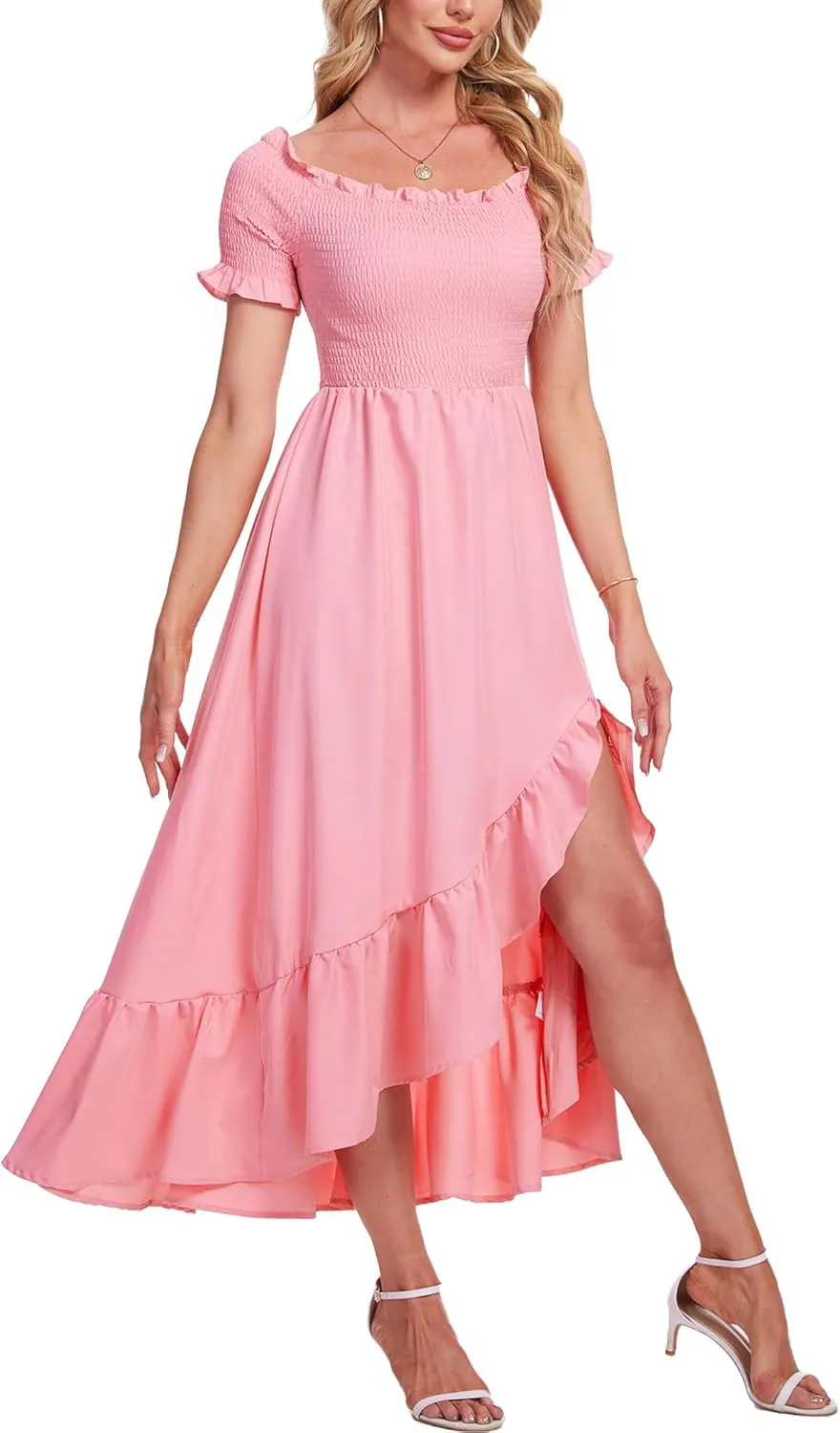 Breezy Lane Women's Floral Print Off Shoulder Split Dress Boho Long A Line Dress