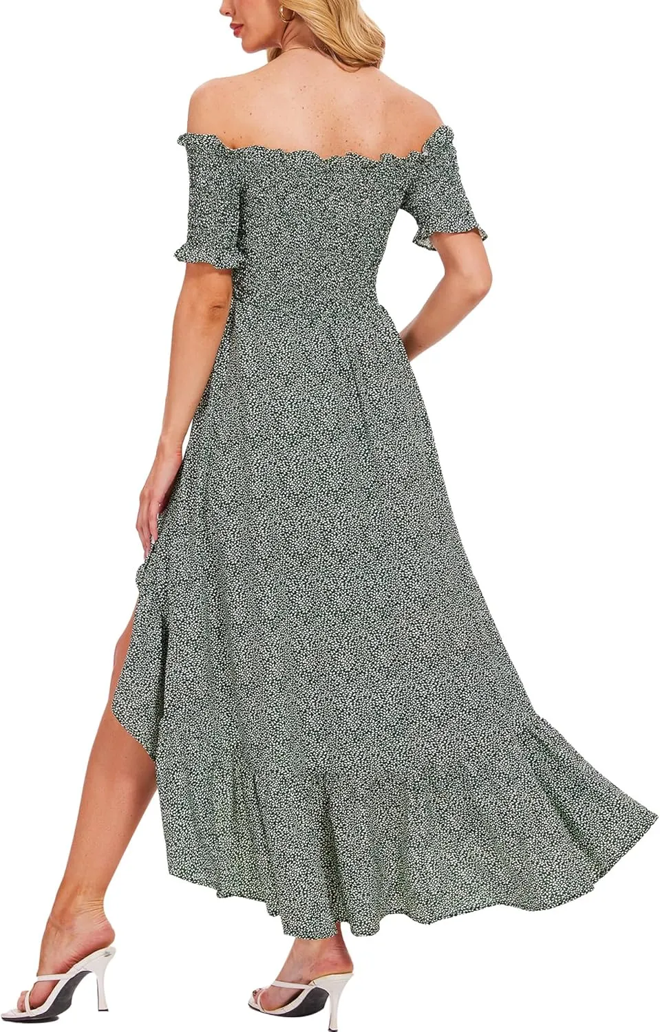 Breezy Lane Women's Floral Print Off Shoulder Split Dress Boho Long A Line Dress