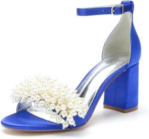 Bridal Shoes Open Toe Wedding High Heels Block Pumps Crystal Bride High Heels Sandals Evening Party Dress 8CM Bridesmaids Ankle Strap
