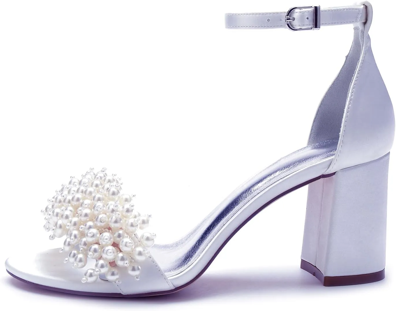 Bridal Shoes Open Toe Wedding High Heels Block Pumps Crystal Bride High Heels Sandals Evening Party Dress 8CM Bridesmaids Ankle Strap