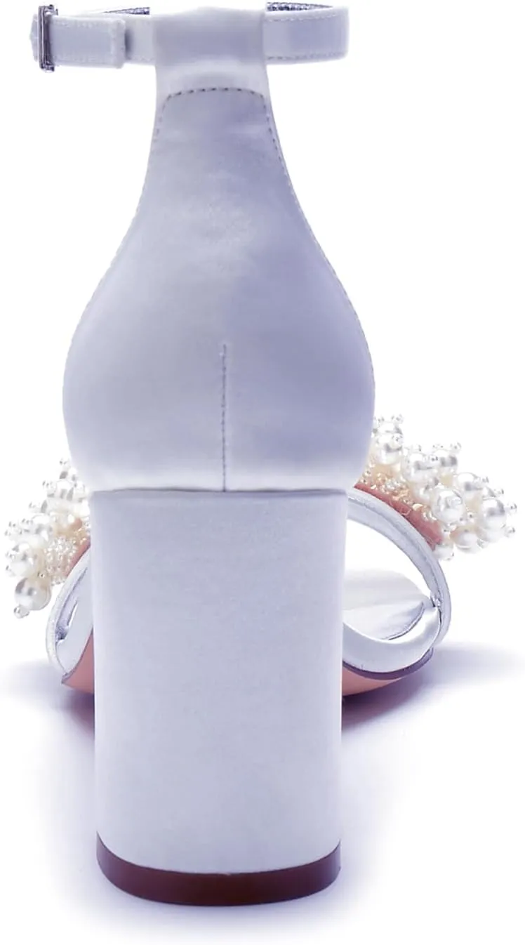 Bridal Shoes Open Toe Wedding High Heels Block Pumps Crystal Bride High Heels Sandals Evening Party Dress 8CM Bridesmaids Ankle Strap