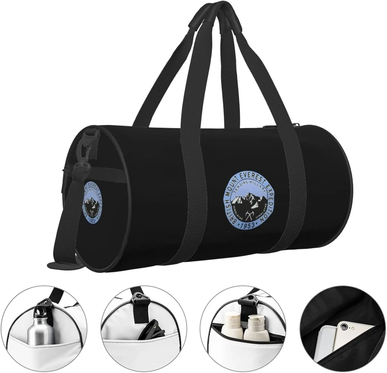 British Mount Everest Expedition 1953 Travel Luggage Duffel Bag Sports Rolling Foldable Duffel Bag, Black