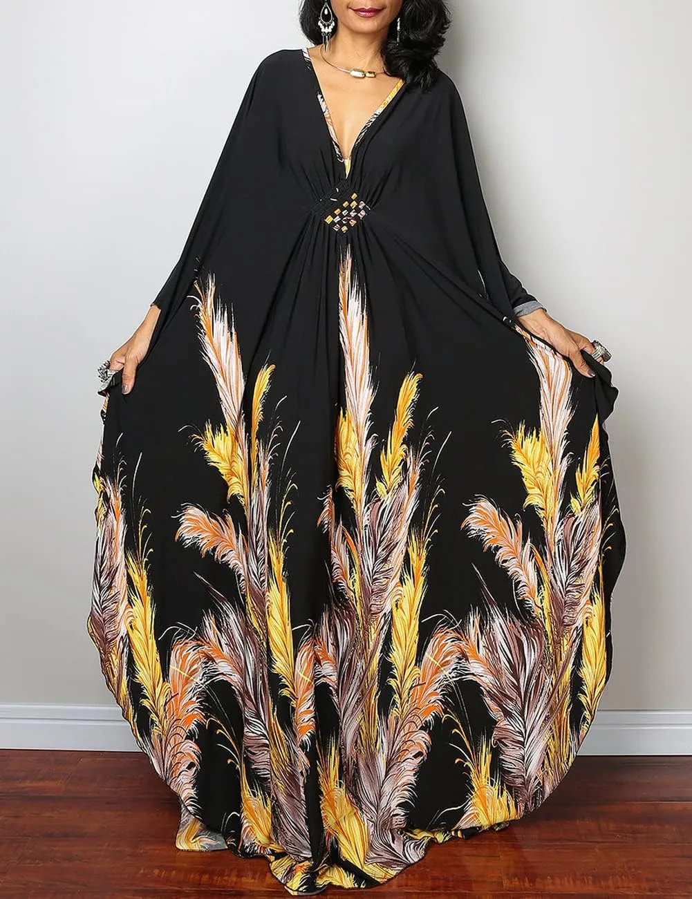 Bsubseach Women Ethnic Print Kaftan Beach Dress Plus Size Swimsuit Cover Up