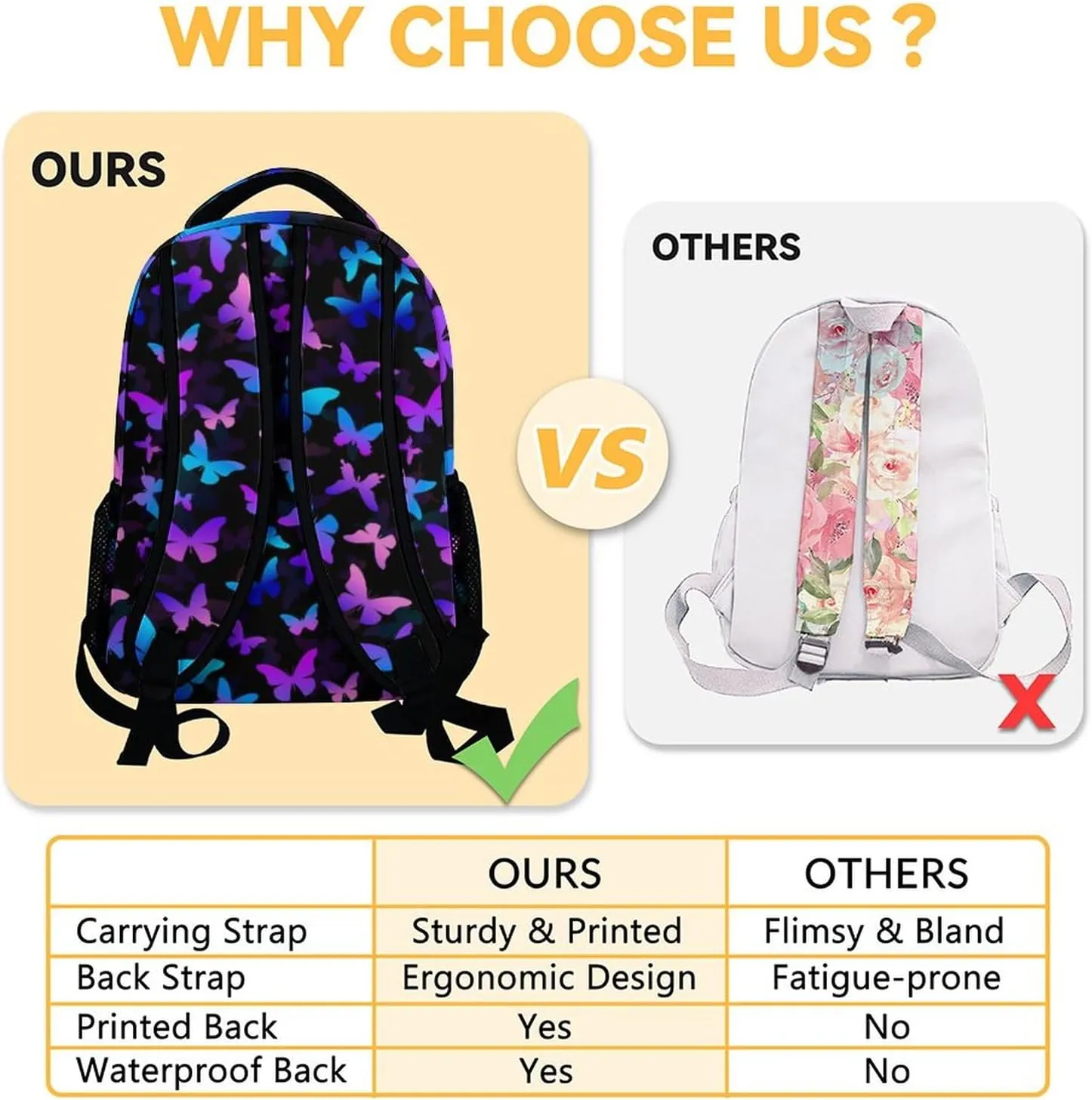 Butterfly Backpack with Lunch Box, Set of 3 School Backpacks Matching Combo, Cute Lightweight Bookbag and Pencil Case Bundle