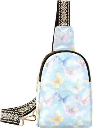 Butterfly Color Full-Print Leather Fashion Waist Pack Small Crossbody Bag with Card Slots & Adjustable Strap for Biking Shopping Hiking Running & Casual Outings