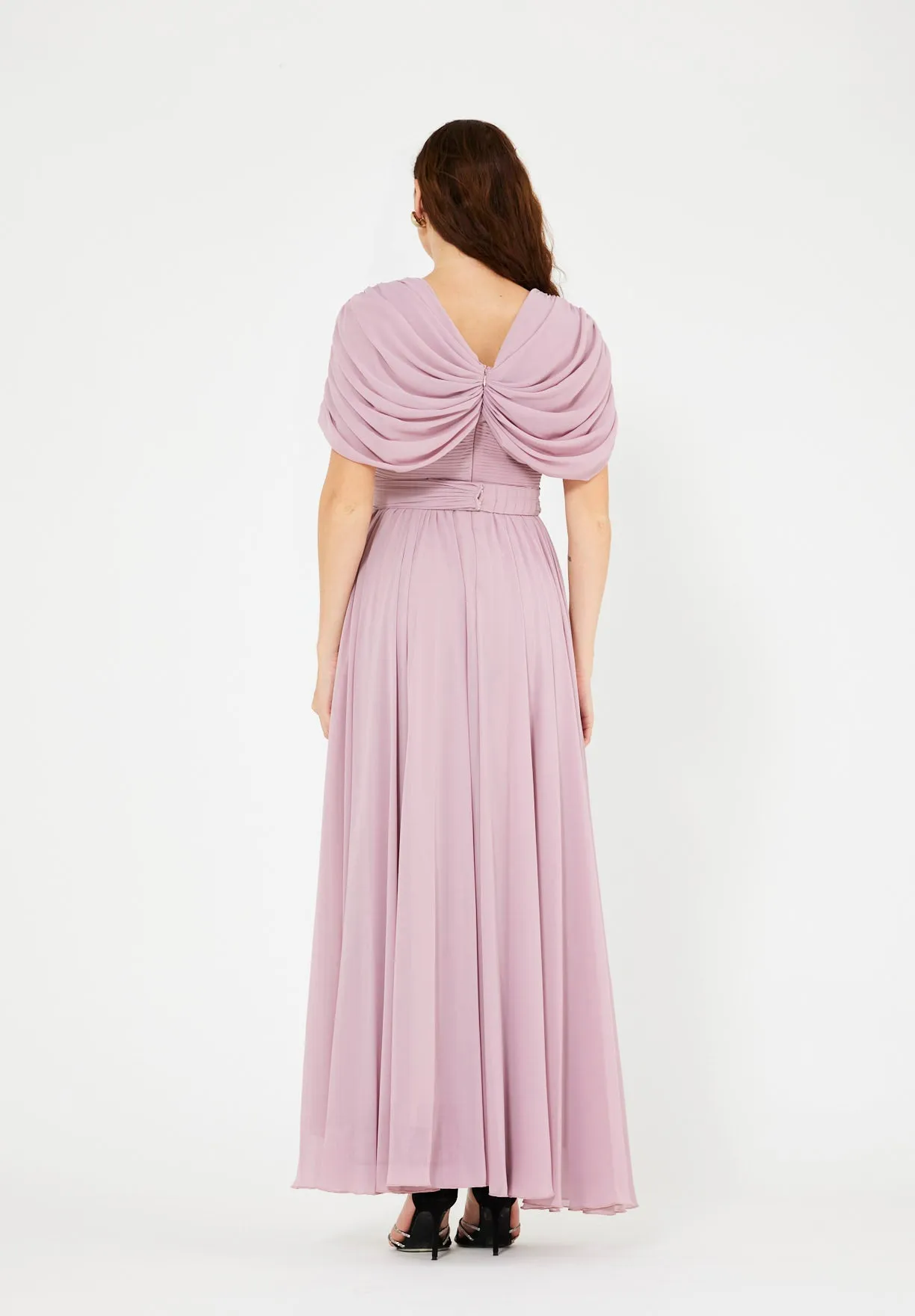 Butterfly-Draped Ruched Gown