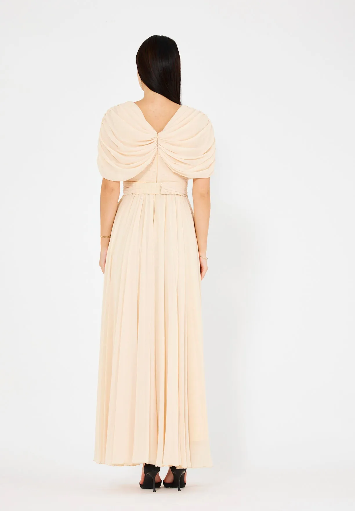 Butterfly-Draped Ruched Gown