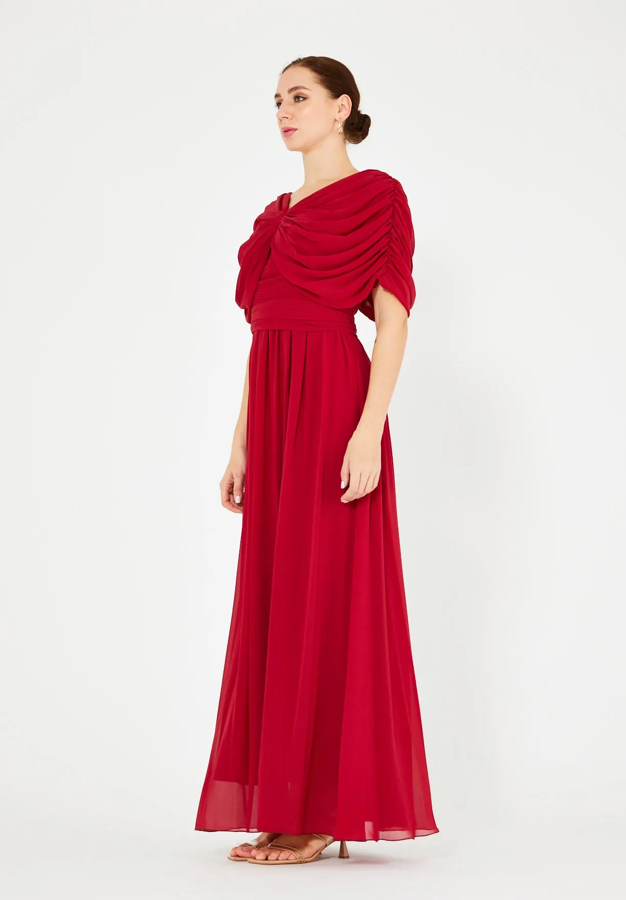 Butterfly-Draped Ruched Gown