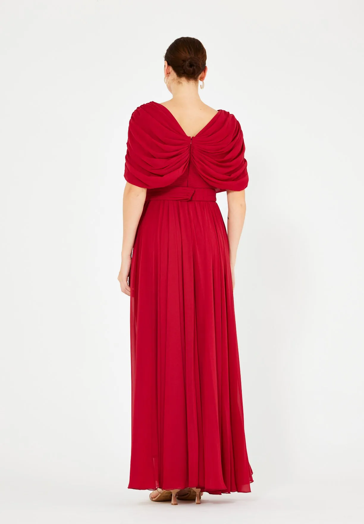 Butterfly-Draped Ruched Gown