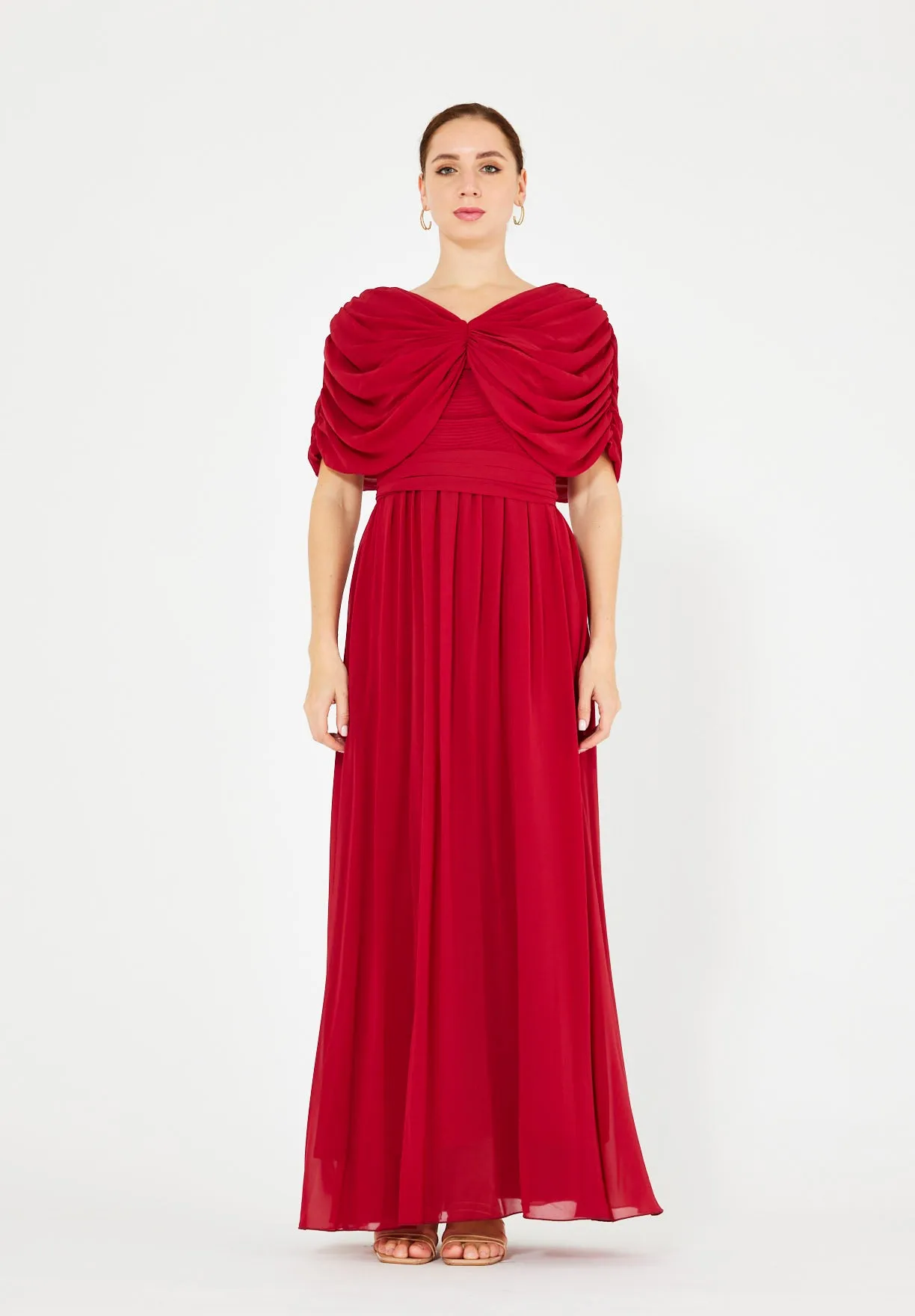 Butterfly-Draped Ruched Gown