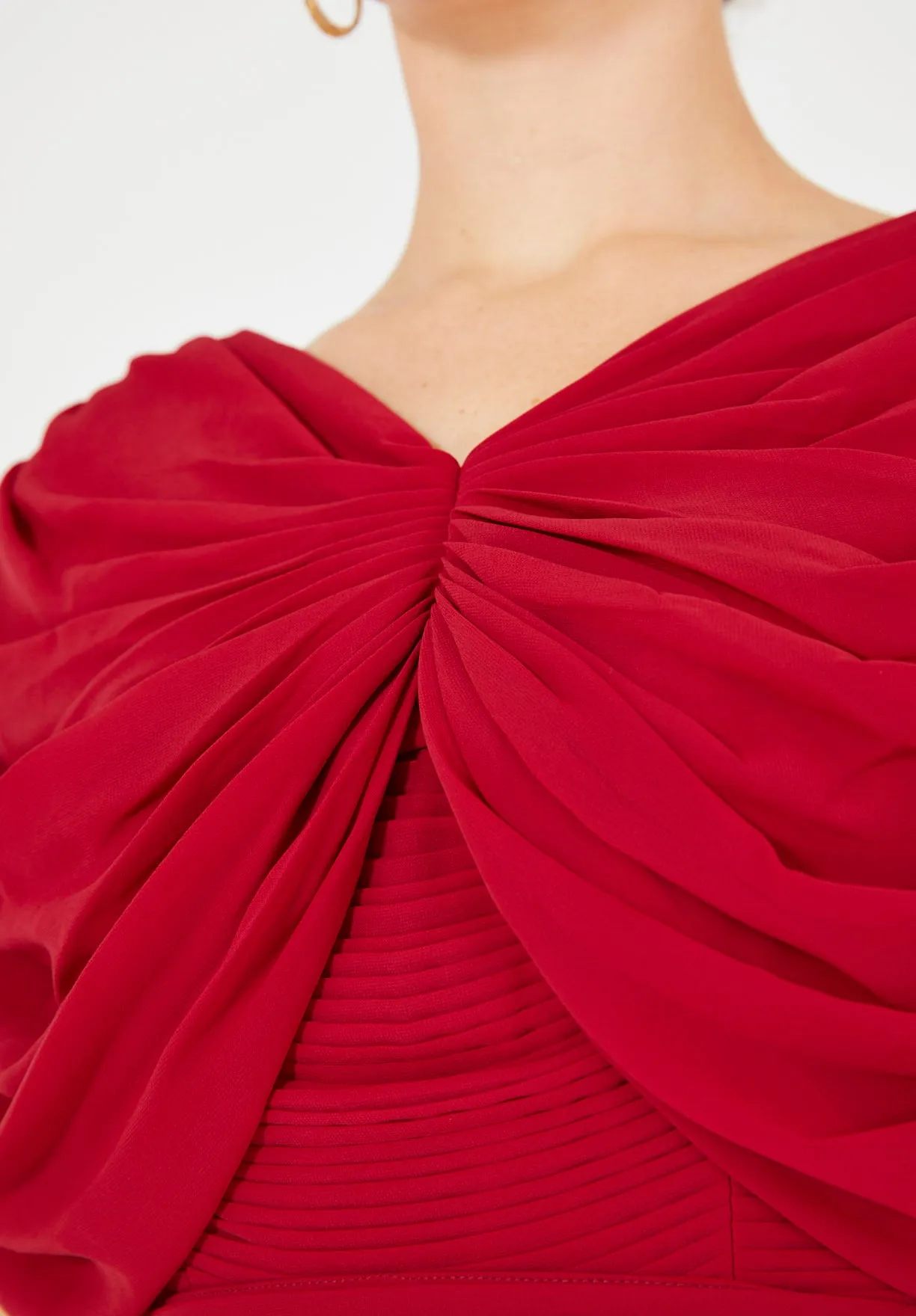 Butterfly-Draped Ruched Gown