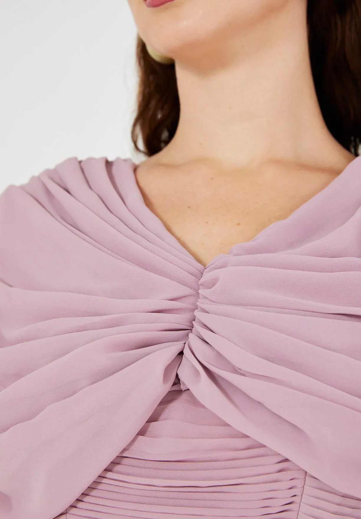 Butterfly-Draped Ruched Gown