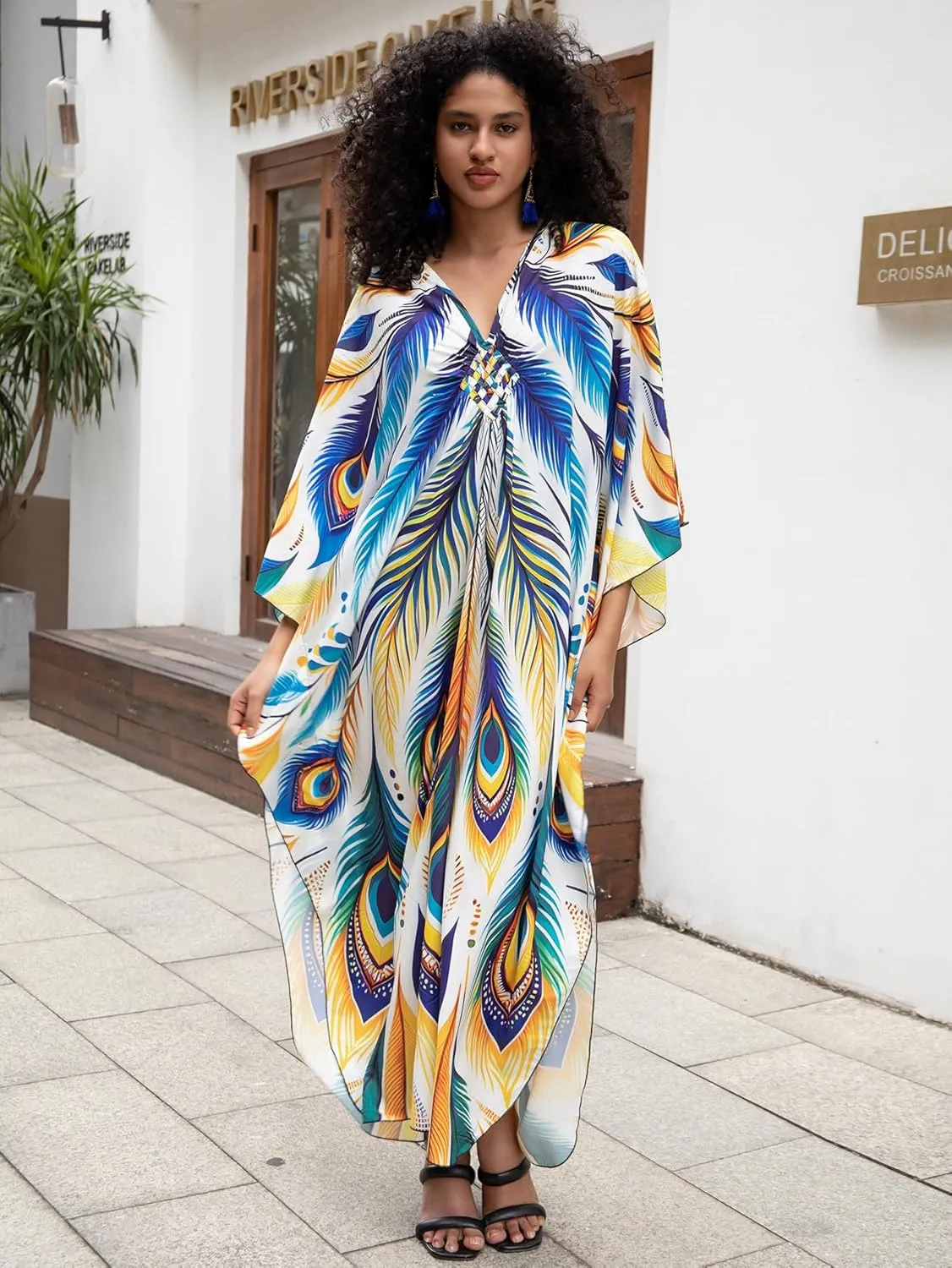Caftan Dresses Bohemian Beachwear Kimono Bathing Suit Coverup Loose Fit Floral Print Holiday