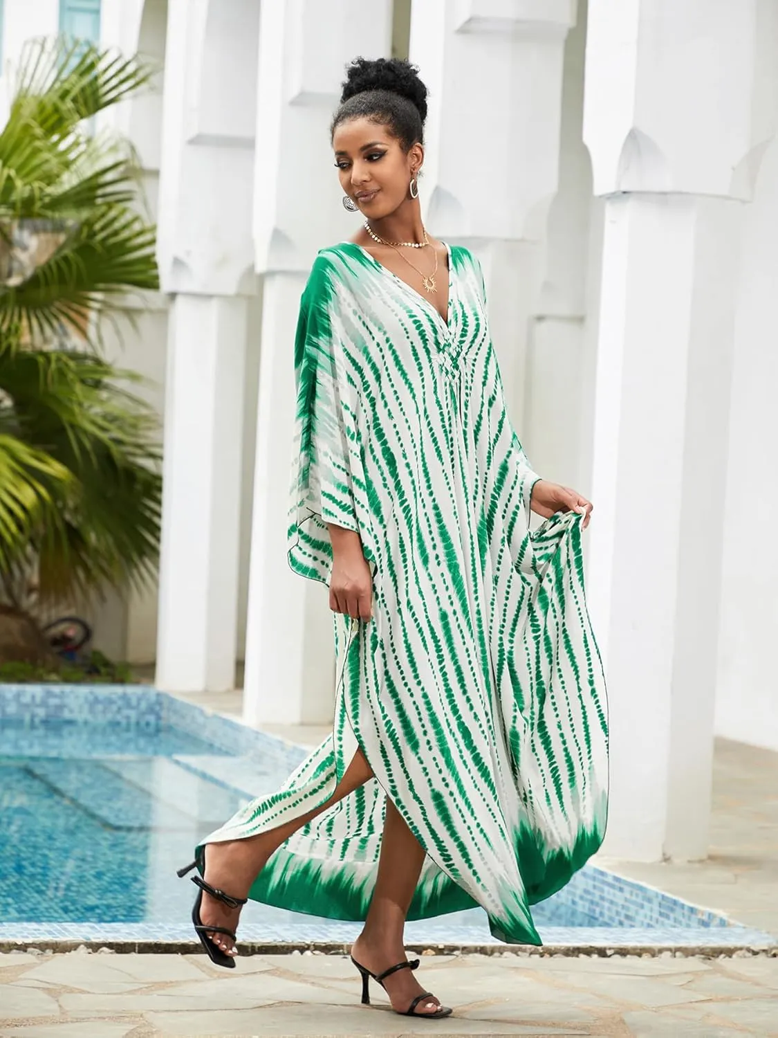 Caftan Dresses Bohemian Beachwear Kimono Bathing Suit Coverup Loose Fit Floral Print Holiday