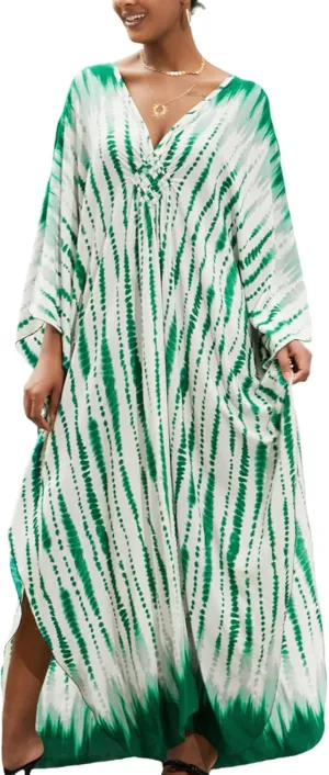 Caftan Dresses Bohemian Beachwear Kimono Bathing Suit Coverup Loose Fit Floral Print Holiday