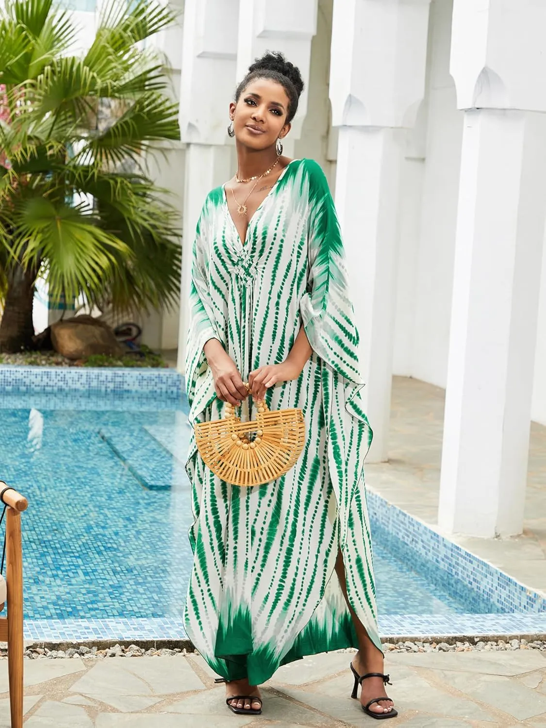 Caftan Dresses Bohemian Beachwear Kimono Bathing Suit Coverup Loose Fit Floral Print Holiday