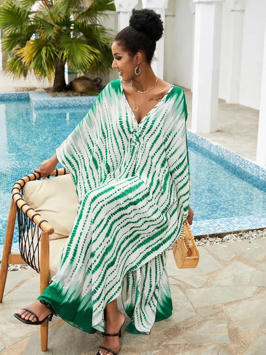 Caftan Dresses Bohemian Beachwear Kimono Bathing Suit Coverup Loose Fit Floral Print Holiday