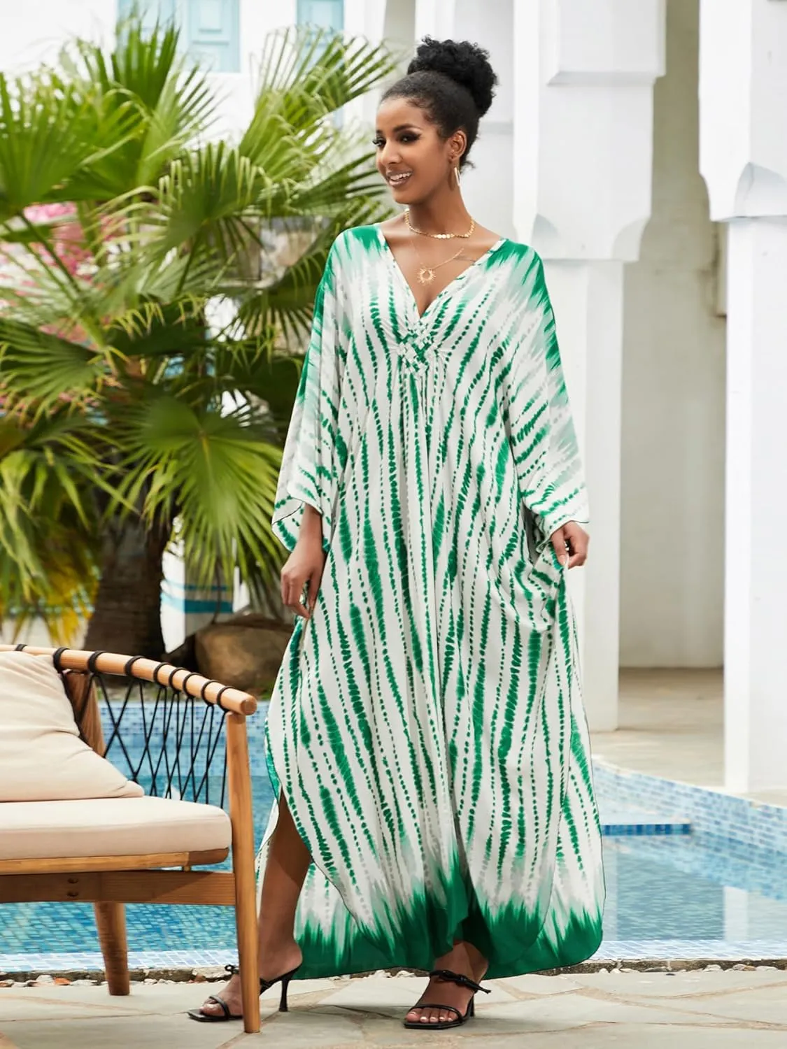 Caftan Dresses Bohemian Beachwear Kimono Bathing Suit Coverup Loose Fit Floral Print Holiday
