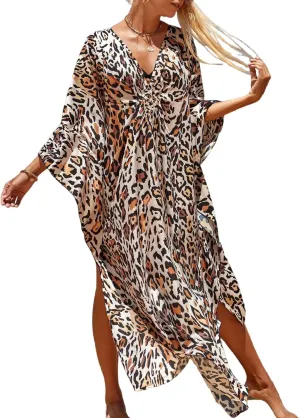 Caftan Dresses Bohemian Beachwear Kimono Bathing Suit Coverup Loose Fit Floral Print Holiday