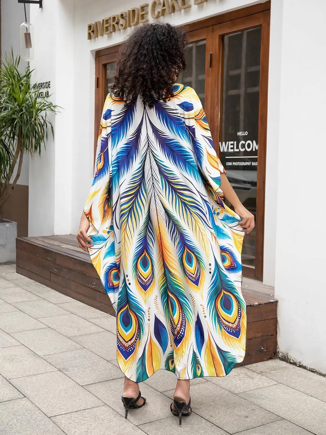 Caftan Dresses Bohemian Beachwear Kimono Bathing Suit Coverup Loose Fit Floral Print Holiday