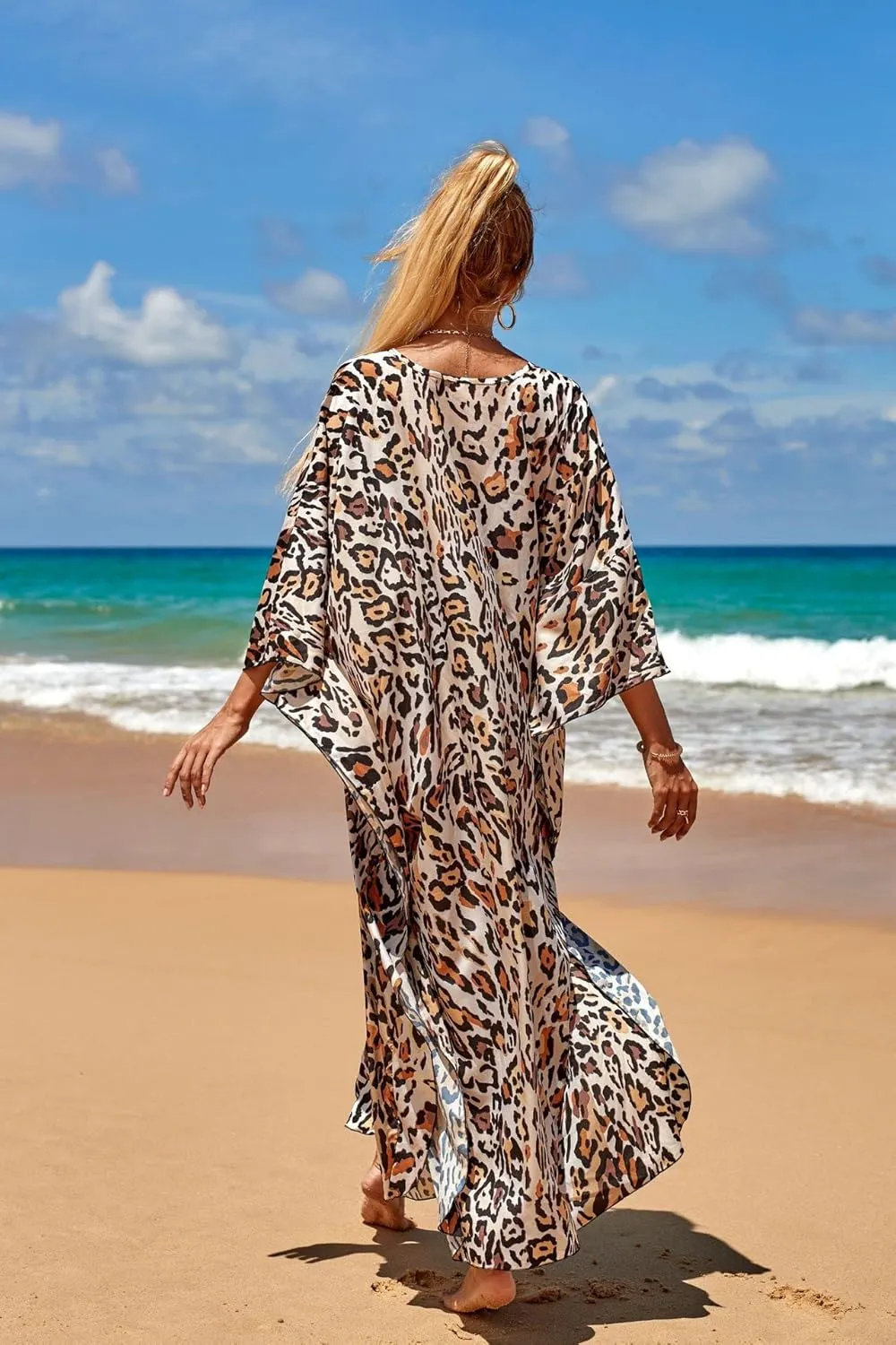 Caftan Dresses Bohemian Beachwear Kimono Bathing Suit Coverup Loose Fit Floral Print Holiday