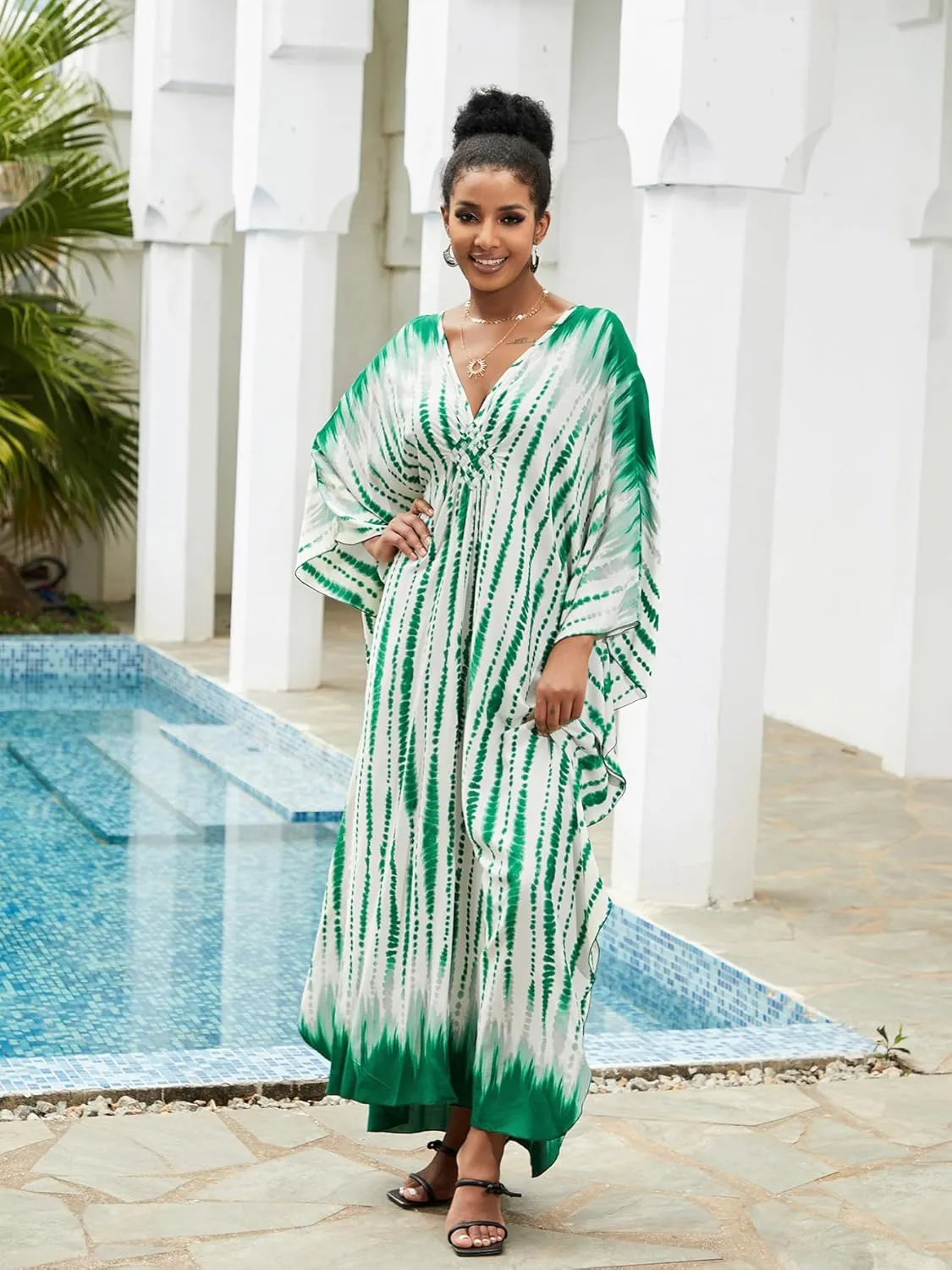 Caftan Dresses Bohemian Beachwear Kimono Bathing Suit Coverup Loose Fit Floral Print Holiday