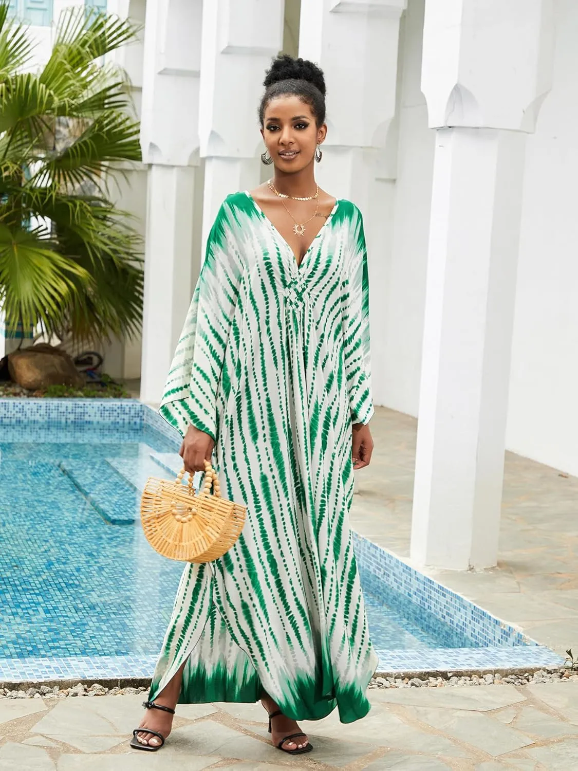 Caftan Dresses Bohemian Beachwear Kimono Bathing Suit Coverup Loose Fit Floral Print Holiday