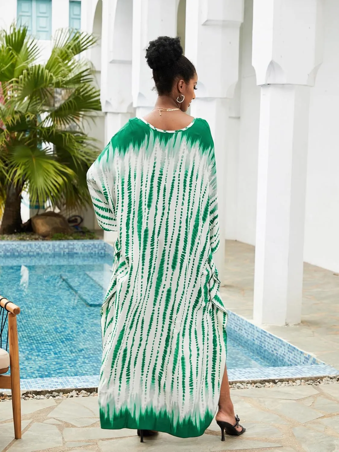 Caftan Dresses Bohemian Beachwear Kimono Bathing Suit Coverup Loose Fit Floral Print Holiday